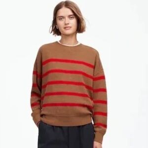 MADEWELL - Women's Merino Wool Brown / Red Striped Crewneck Sweater - Medium